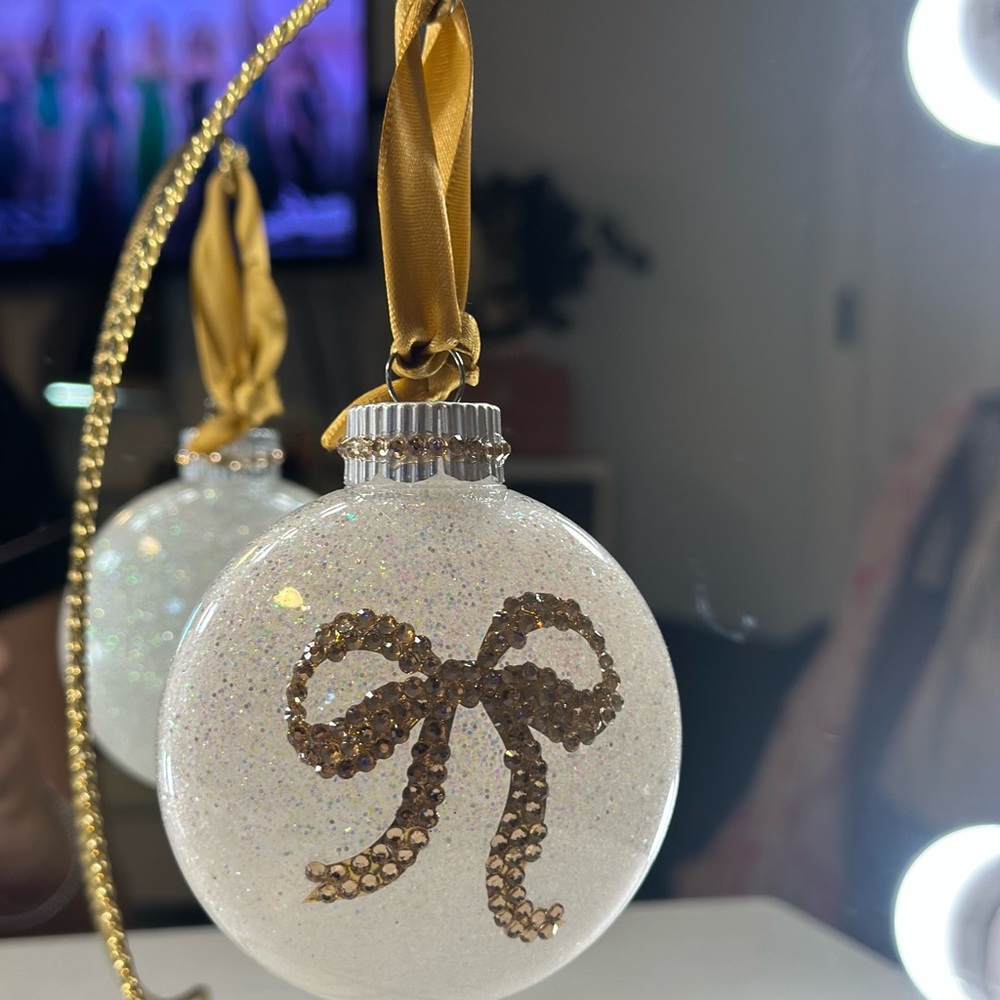 Coquette Gold Bow Holiday Ornament
